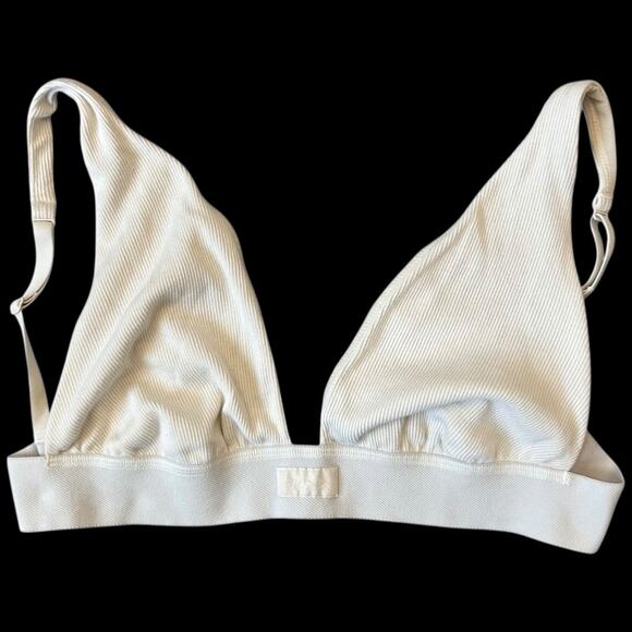 EUC SKIMS Cotton Ribbed Plunge Bralette in Bone Size Large - Picture 8 of 12